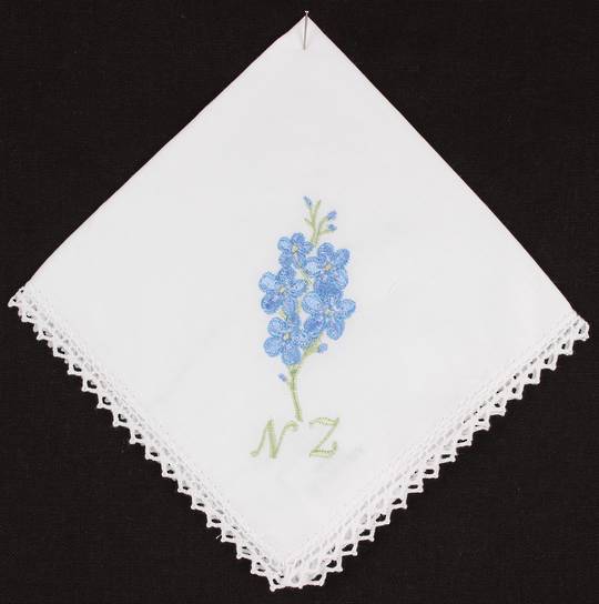 Embroidered lace edged handkerchiefs 'Forget Me Not'.  Style: EHC/FOR